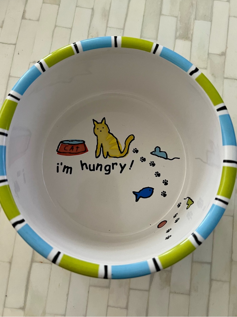 Room Creative Large Ceramic Cat Food Bowl Dish with Playful 'I'm Hungry' Design